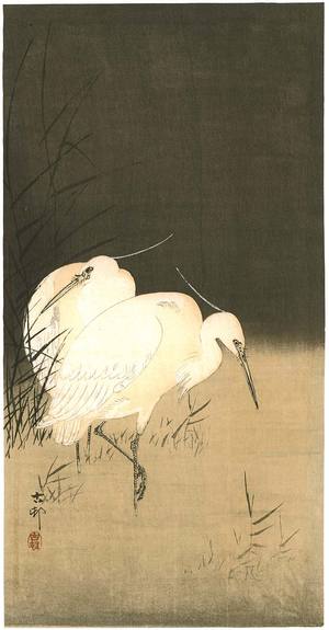 小原古邨: Two Egrets at Night - Artelino