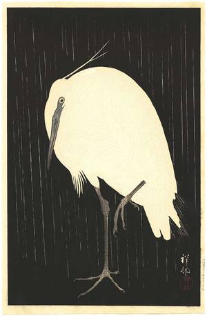 小原古邨: Egret on Rainy Night - Artelino