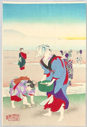 豊原周延: Hunting for Clams on a Beach - Edo Fuzoku - Artelino