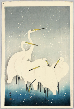 小原古邨: Egrets on a Snowy Night - Artelino