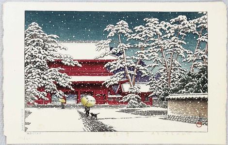 川瀬巴水: Zojoji Temple in Snow - Artelino