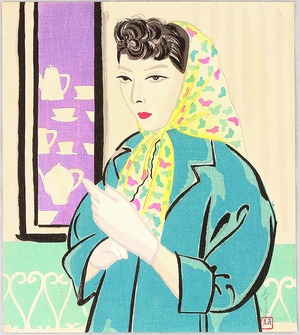 日本版画 "Lady in Head Scarf" 由 Unknown, 無款 (null) 创作