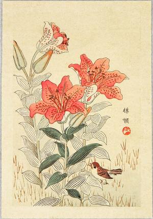 幸野楳嶺: Sparrow and Tiger Lilies - Artelino