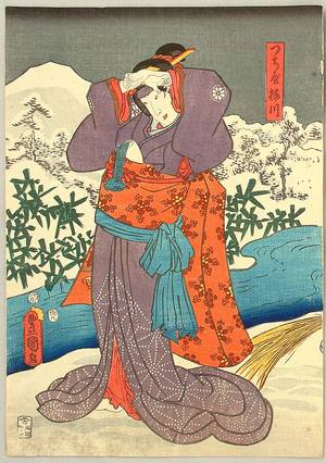 Utagawa Kunisada: Man with Rosary on his Ear - Artelino