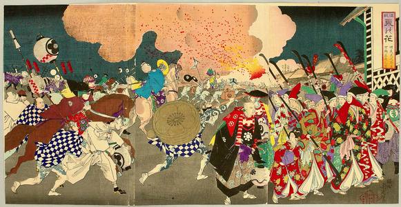 Toyohara Chikanobu: Lady Guards and Tattooed Firemen - Artelino