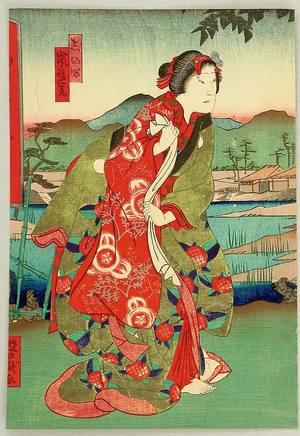 Utagawa Yoshitaki: Red and Black Fan - Kabuki - Artelino
