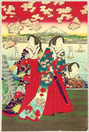 Toyohara Chikanobu: Court Ladies and Mt. Fuji - Artelino