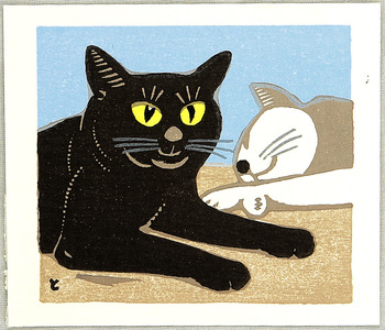 Inagaki Tomoo: Two Cats - Black and White - Artelino