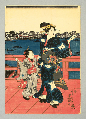 Utagawa Kunisada: On a Bridge - Artelino