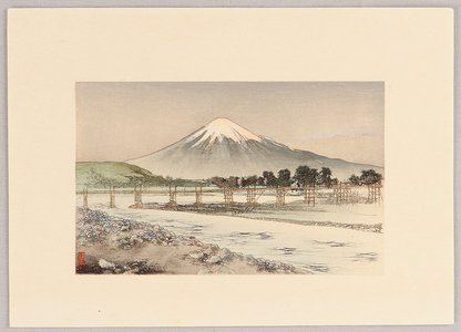 月岡耕漁: Mt. Fuji and a Wooden Bridge - Artelino