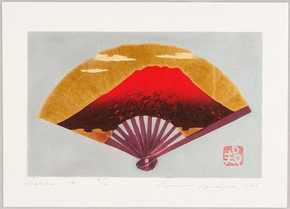 Kaneko Kunio: Red Mt.Fuji on Gold Fan - Artelino