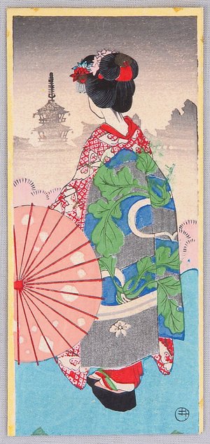 無款: Two Decorative Envelopes - Maiko and Cherry Tree - Artelino