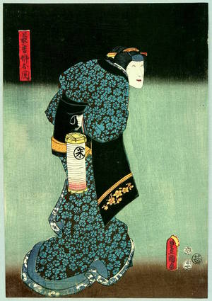 Utagawa Kunisada: Comes with a Lantern - Kabuki - Artelino