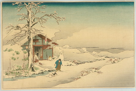 Utagawa Hiroshige: Snowman, Boy and Puppies - Artelino