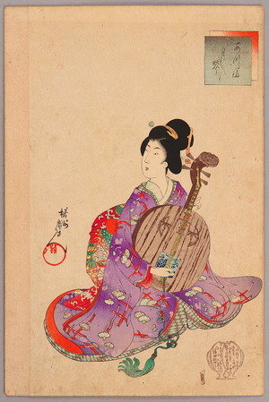 Toyohara Chikanobu: Beauty and Lute - Artelino