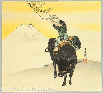 尾形月耕: Boy, Ox and Mt. Fuji - Artelino