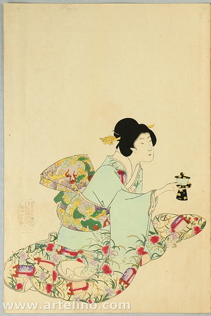 Toyohara Chikanobu: After Bath - Ladies of Chiyoda Palace. - Artelino