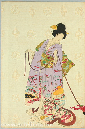 Japanese Print "Flower Cart - Court Ladies in Tokugawa Era" by Toyohara Chikanobu, 豊原周延 (Toyohara Chikanobu)