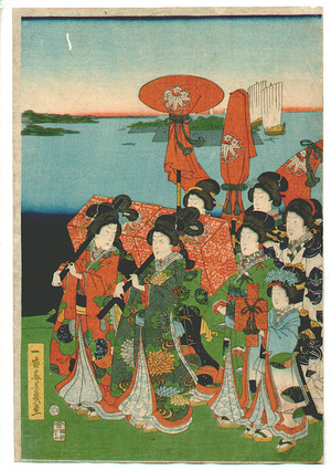 Ochiai Yoshiiku, 落合芳幾 (Utagawa Yoshiiku)による浮世絵「Gyoretsu Takanawa no Nigiwai」