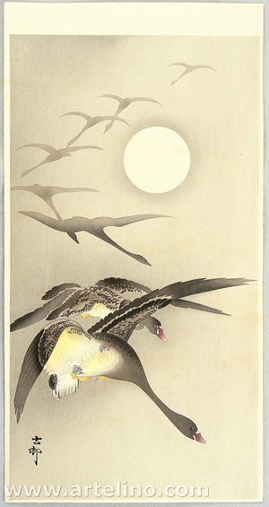 Ohara Koson: Geese and the Moon - Artelino