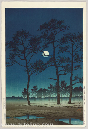 Kawase Hasui: Winter Moon over Toyama Plain - Artelino