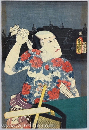 Japanese Print "Peony Tattoo" by Utagawa Kunisada, 歌川国貞 (Utagawa Kunisada)