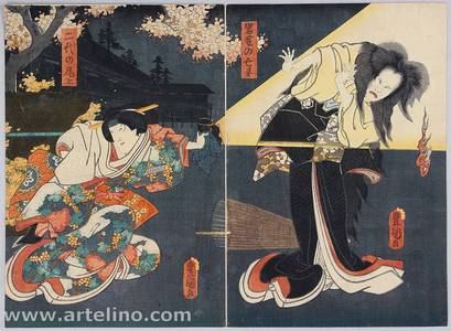 Utagawa Kunisada: Ghost and Flash Light - kabuki - Artelino