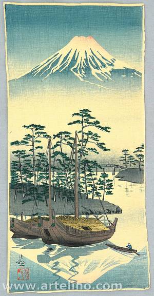Kobayashi Kiyochika: Mt. Fuji and Sail Boats - Artelino
