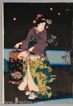 Utagawa Kuniyoshi: Catching Fireflies - Artelino