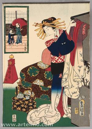 歌川国貞: Twelve Hours in Brothel - Hanging Robe - Artelino