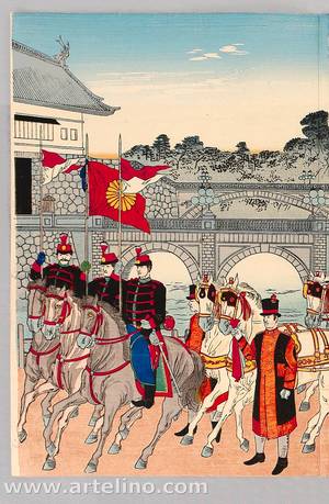 豊原周延: Meiji Imperial Court - Nijubashi Bridge - Artelino