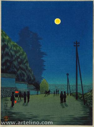 Kobayashi Kiyochika: Moon over a Town Street - Artelino