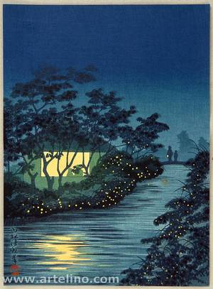 小林清親: Fireflies at Night - Artelino