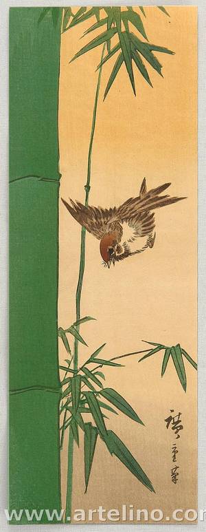 Utagawa Hiroshige: Sparrow and Bamboo - Artelino