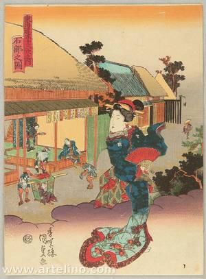 Utagawa Kunisada: Bijin Tokaido - Ishibe. - Artelino