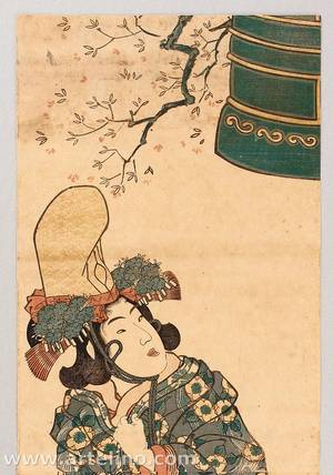 Utagawa Kunisada: Dancer and Bell - vertical diptych - Artelino