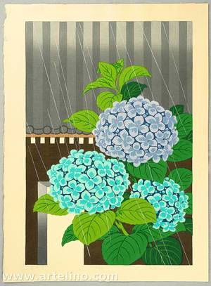 Tomoda Mitsuru: Hydrangea in Rain - Artelino