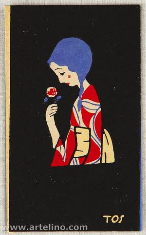 Estampe japonaise "Art Deco style Envelope - Girl with Flower" par Ito Toshio