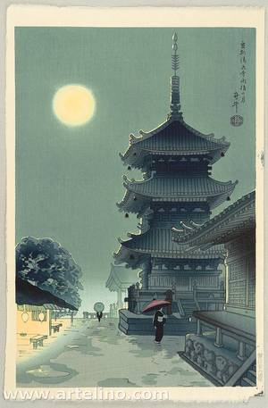 麻田辨次: Moon at Kiyomizu Temple - Artelino