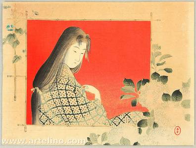 Mizuno Toshikata: Beauty and Hydrangea - Artelino