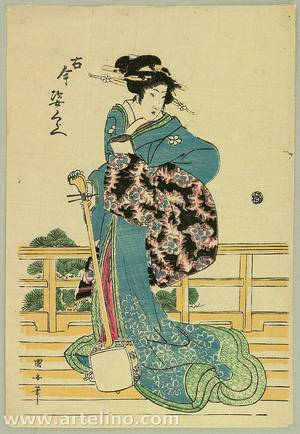 Utagawa Kuniyasu: Shamisen Player - Artelino