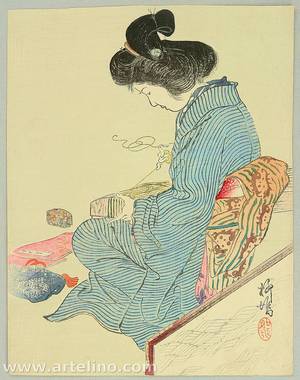 Shimazaki Ryuuによる浮世絵「Mending Koto」