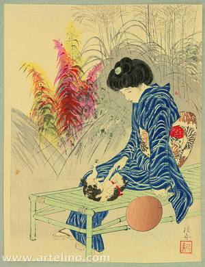 Takeuchi Keishu: Playing with a Kitten - Artelino