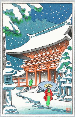 Fujishima Takeji: Temple Gate in Snow - Artelino