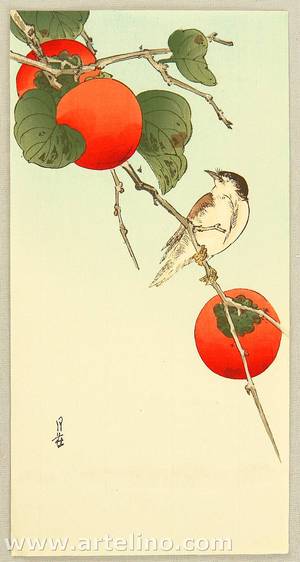 Yoshimoto Gesso: Bird and Persimmon - Artelino