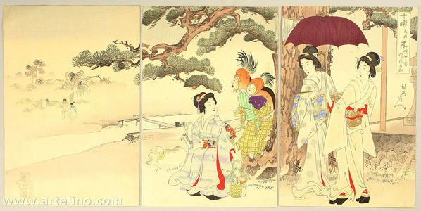 Toyohara Chikanobu: Beauties and Street Performer - Artelino