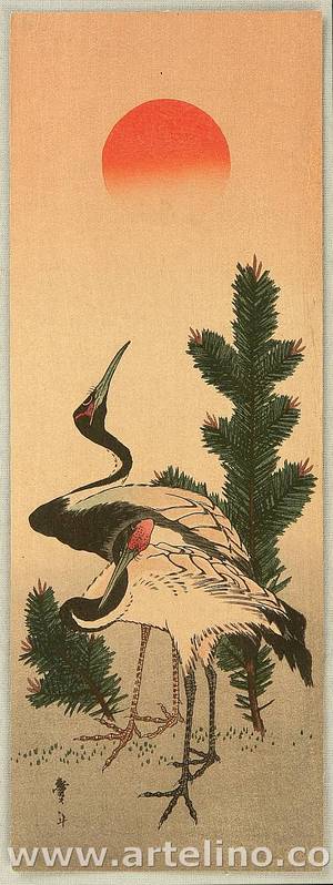 Katsushika Hokusai: Cranes and the Sun Rise - Artelino
