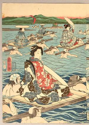 Utagawa Kunihisa: Crossing the Oi River - Artelino