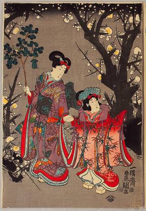 Utagawa Kunisada, 歌川国貞 (Utagawa Kunisada)による浮世絵「Beauties and Plum」