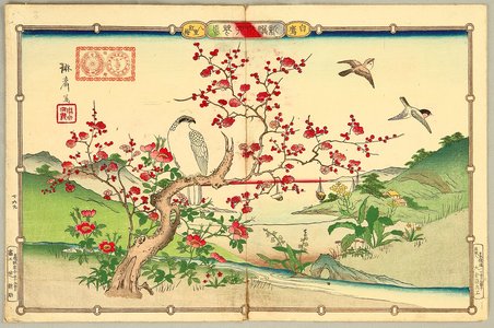 Utsushi Rinsai: Rinsai's Bird and Flowers - Hawk and Red Plum - Artelino
